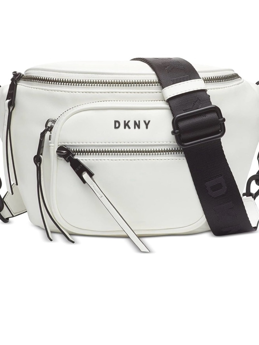 DKNY White Leather Belt Bag with Black Strap & Chain Detail - Picture 10 of 11